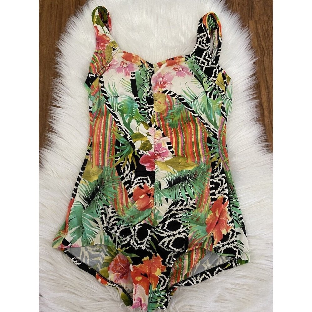 Rose Marie Reid One Piece Swimsuit Tummy Control Sz 12 Aloha Pin Up 1960s Clean